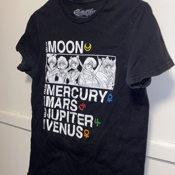 Sailor Moon Small Black White Logo Tee Moon Mercury Mars Jupiter Venus - Picture 8 of 9